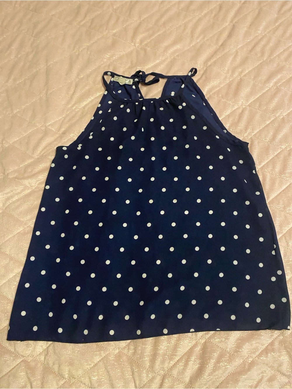 a'gaci Navy and White Polka Dot Halter Cami